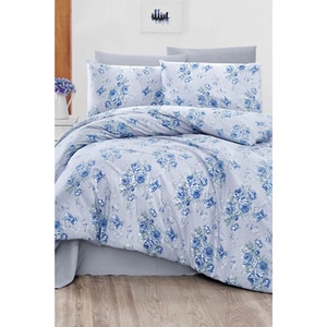 Lenjerie de pat Crescent Blue, 2 persoane, 65% bumbac + 35% poliester, 200 x 220 cm, 4 piese