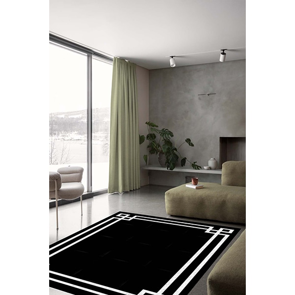 Covor living / dormitor Modern, 100 x 200 cm, poliester, negru-alb