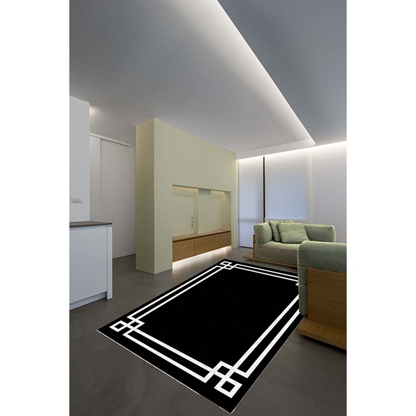 Covor living / dormitor Modern, 100 x 200 cm, poliester, negru-alb