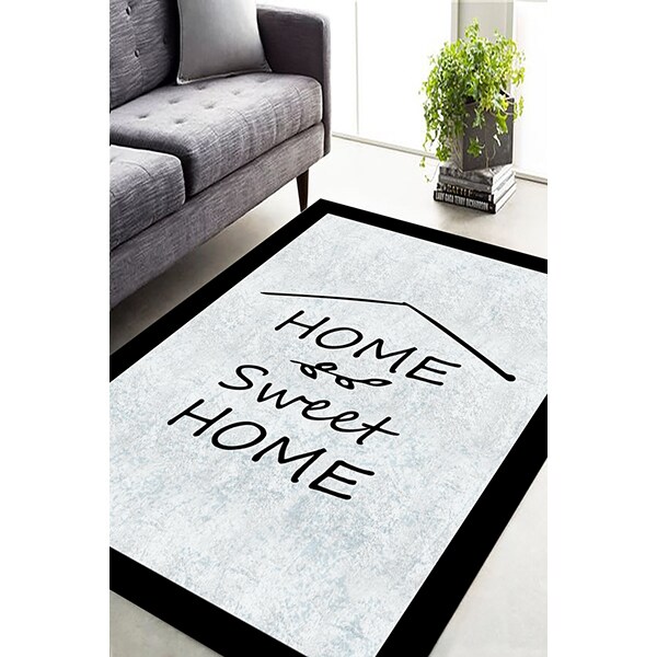 Covor living / dormitor Home Sweet Home, 100 x 200 cm, poliester, negru-alb