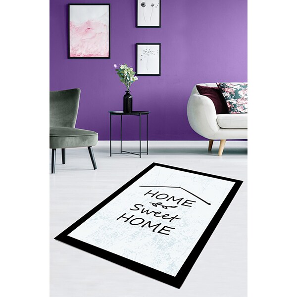 Covor living / dormitor Home Sweet Home, 100 x 200 cm, poliester, negru-alb