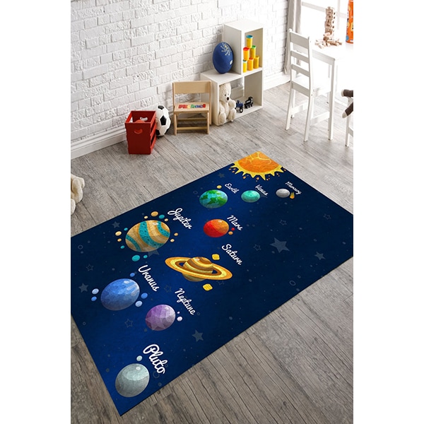 Covor copii Space, 80 x 200cm, poliester, albastru inchis