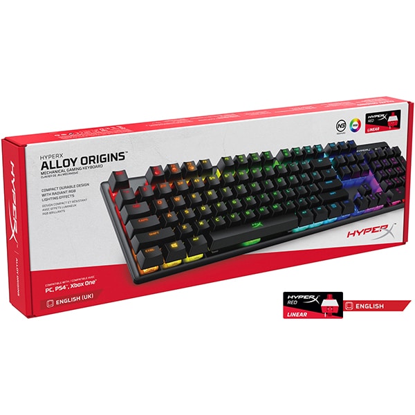 Tastatura Gaming Mecanica HyperX Alloy Origins RGB, Red Switch, UK, negru