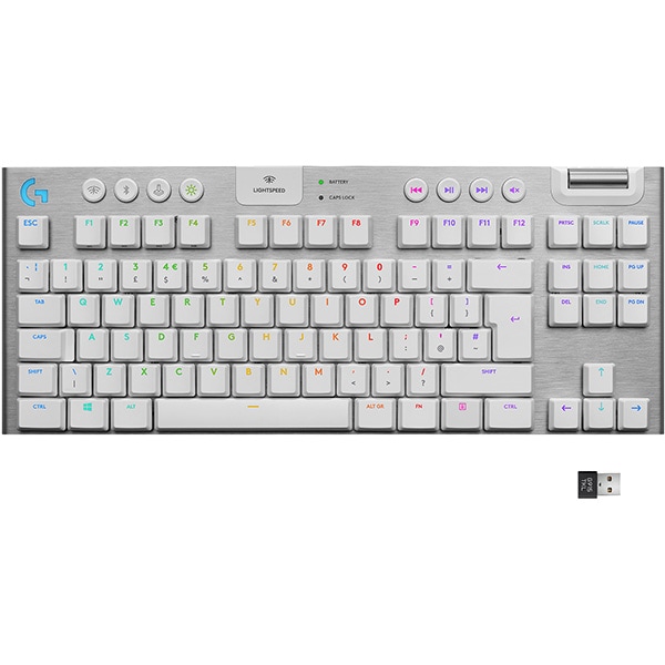 Tastatura Gaming Wireless mecanica LOGITECH G915 TKL Tactile, USB, Bluetooth, Layout US INT, alb