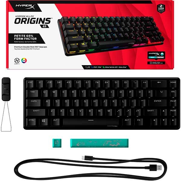 Tastatura Gaming mecanica HyperX Alloy Origins 65 Aqua, USB, Layout US, negru