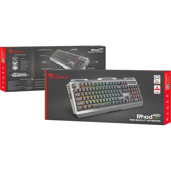Tastatura Gaming NATEC Genesis Rhod 420 RGB, USB, Layout US, aluminiu