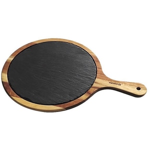 Platou servire ZOKURA Z1154, 25cm, lemn acacia si ardezie, negru