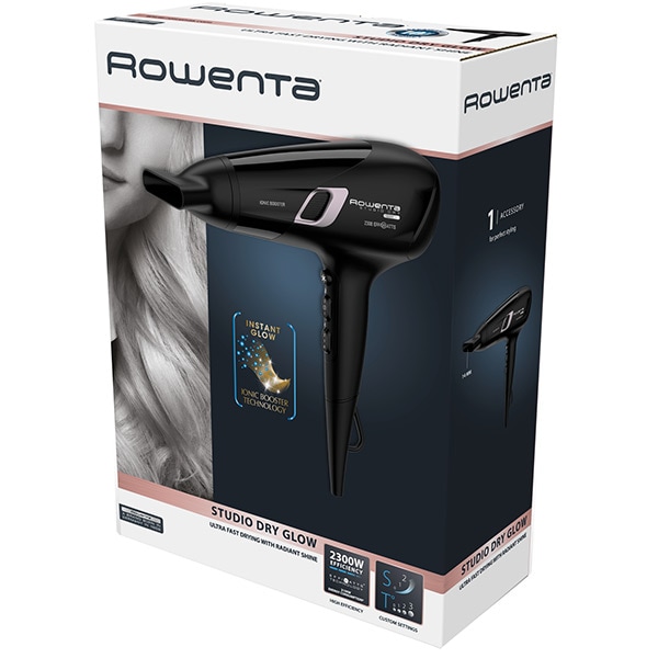 Uscator de par ROWENTA Studio Dry Glow CV5820F0, 2 viteze, 3 trepte de temperatura, negru