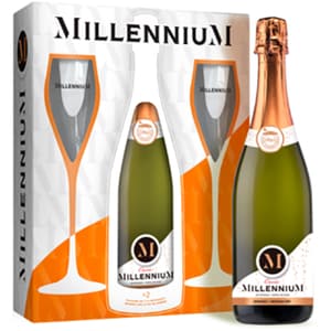 Vin spumant alb demisec Millennium, 0.75L + 2 pahare