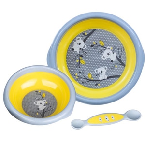 Set complet de hranire BEBEDOR 1006036, 6 luni+, 3 piese, galben-gri