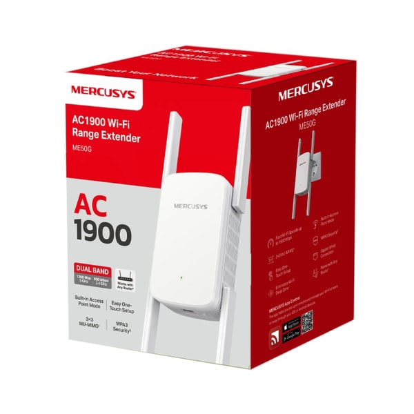Wireless Range Extender MERCUSYS ME50G AC1900, 600+1300Mbps, alb