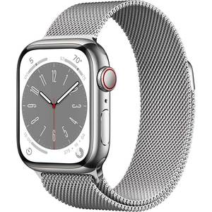 APPLE Watch Series 8, GPS + Cellular, 41mm Silver Stainless Steel Case, Silver Milanese Loop
