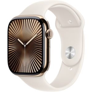 APPLE Watch 10, GPS + Cellular, 42mm, Gold Titan Case, Starlight Sport Band - S/M