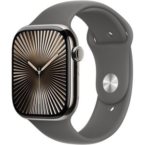 APPLE Watch 10, GPS + Cellular, 46mm, Natural Titan Case, Stone Grey Band - S/M