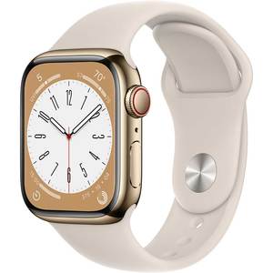 APPLE Watch Series 8, GPS + Cellular, 45mm Gold Stainless Steel Case, Starlight Sport Band