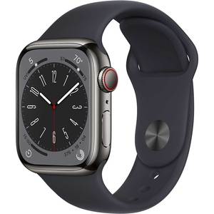 APPLE Watch Series 8, GPS + Cellular, 45mm Graphite Stainless Steel Case, Midnight Sport Band