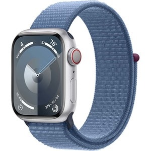 APPLE Watch Series 9, GPS + Cellular, 45mm Silver Aluminium Case, Winter Blue Sport Loop