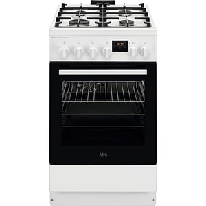 Aragaz AEG CKB56490BW, SteamBake, 4 arzatoare, Gaz + Electric, L 50 cm, Grill, alb