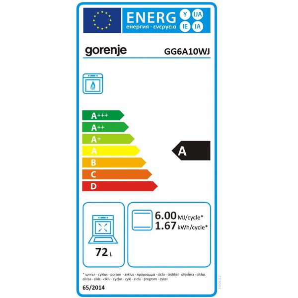 Aragaz GORENJE GG6A10WJ, Gaz, 4 arzatoare, L 60 cm, alb