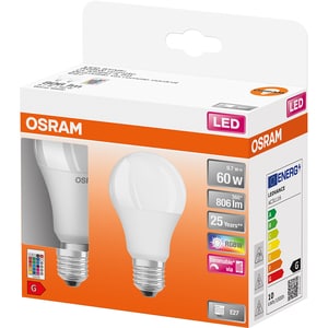 Set 2 becuri LED RGBW OSRAM 4058075091733, E27, 9W, Telecomanda