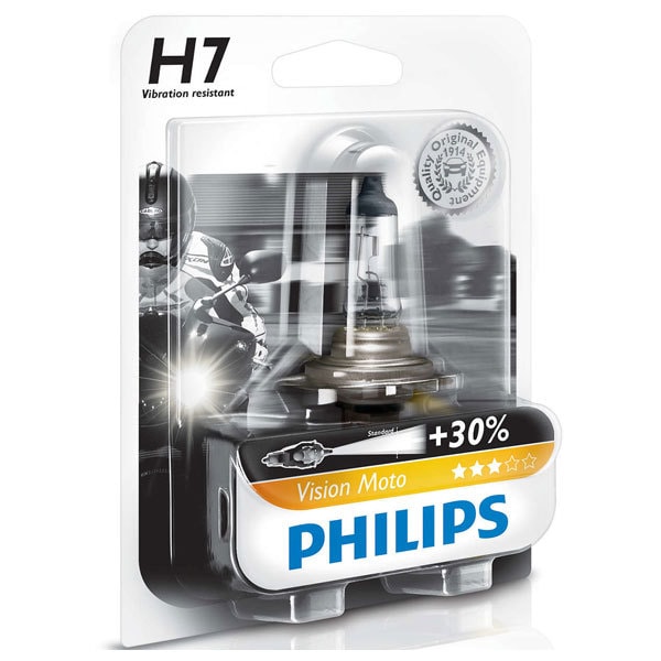 Bec moto far halogen PHILIPS H7 Vision+30%, 12V, 55W, PX26D, blister 1 bucata