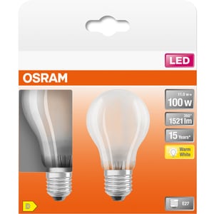 Set 2 becuri LED OSRAM mat, E27, 11W, 1521lm, lumina calda