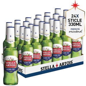 Bere blonda fara alcool Stella Artois bax 0.33L x 24 sticle