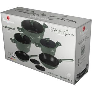 Set vase de gatit BERLINGER HAUS BH 8207, 10 piese, 1-6.1l, 20-28 cm, aluminiu, verde mat