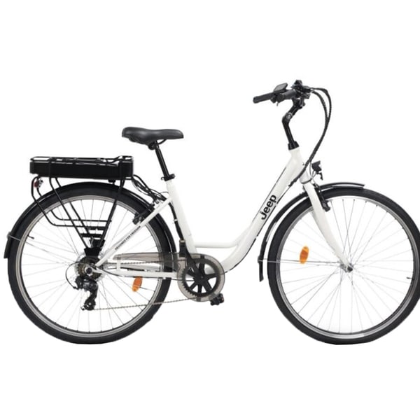 Bicicleta asistata electric JEEP City E-Bike JE-C28L, roata 28", motor 250W, viteza max 25 km/h, alb