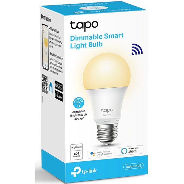Bec LED Smart TP-LINK Tapo L510E, E27, 8.7W, 806lm, Wi-Fi, Dimabil, lumina calda, compatibil Alexa, Google Assistant