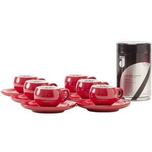 Set cafea macinata DANESI CAFFE 250g + 6 cesti espresso, rosu