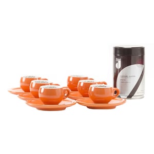 Set cafea macinata DANESI CAFE 250g + 6 cesti espresso, portocaliu