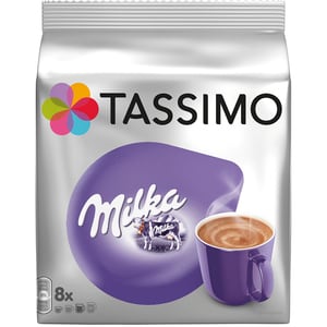 Capsule cafea JACOBS Tassimo Milka, 8 capsule cafea + 8 capsule lapte, 240g