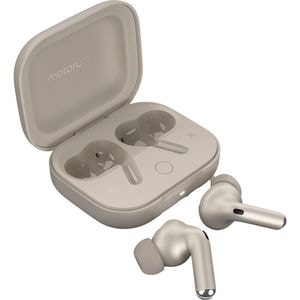 Casti MOTOROLA Moto Buds+, True wireless, Bluetooth, In-ear, Microfon, Noise Cancelling, Carcasa incarcare wireless, Beach Sand