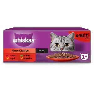 Hrana umeda pentru pisici WHISKAS Mese Clasice, Adult, Mix in sos