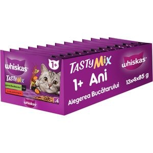 Hrana umeda pentru pisici WHISKAS Tasty, Adult, Mix, 13 x 4 x 85g