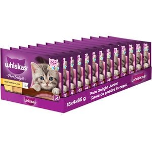 Hrana umeda pentru pisici WHISKAS Pure Delight, Junior, Pui si curcan, 13 x 4 x 85g