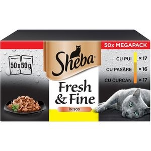 Hrana umeda pentru pisici SHEBA Fresh & Fine, Adult, Mix in sos, 50 x 50g
