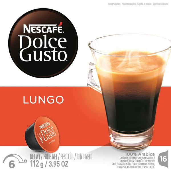 Capsule cafea NESCAFE Caffe Lungo, compatibile Dolce Gusto, 16 capsule, 112g