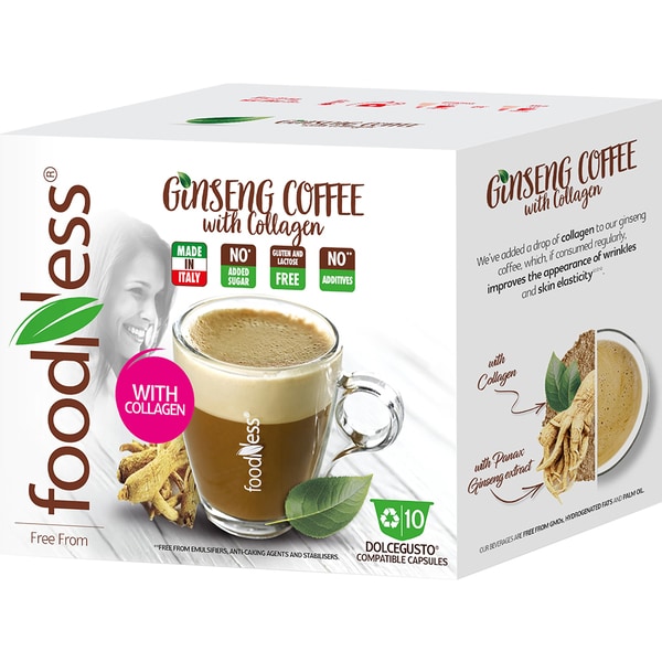 Capsule cafea FOODNESS Ginseng Coffee with Collagen, compatibile Dolce Gusto, 10 capsule, 160g