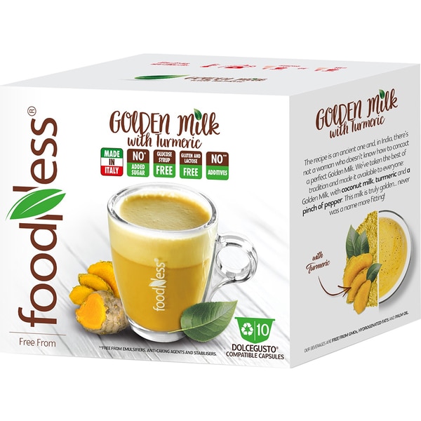 Capsule cafea FOODNESS Golden Milk with Turmeric, compatibile Dolce Gusto, 10 capsule, 120g