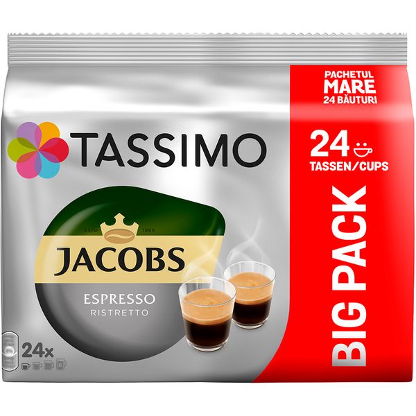 Capsule cafea JACOBS Ristretto Big Pack, compatibile Tassimo, 24 capsule, 192g