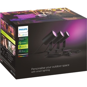 Set 3 spoturi LED smart PHILIPS Hue Lily, 8W, 600 lm, IP65, negru