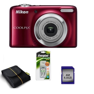 Camera foto digitala NIKON L25, 10.1 Mp, 5x, 3 inch, rosu + geanta + incarcator + card memorie SD 4GB