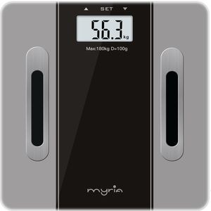 Cantar corporal MYRIA MY4900BK, 180kg, electronic, sticla securizata, argintiu