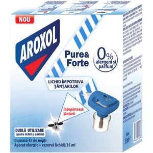 Aparat electric cu rezerva lichida impotriva tantarilor AROXOL Pure & Forte, 45 nopti