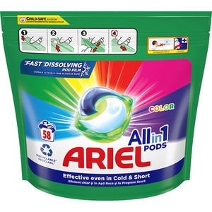 Detergent capsule ARIEL All in One PODS Color, 58 spalari