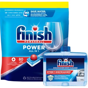 Pachet Detergent pentru masina de spalat vase FINISH Power Essential, 86 tablete + Solutie de curatare FINISH, 250 ml