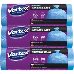 Set saci menajeri standard VORTEX, 20 x 3 bucati, 60 l, albastru