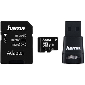 Card de memorie HAMA 114954, microSDXC, 64GB, 45MB/s, clasa 10/U1, UHS-I, adaptoare